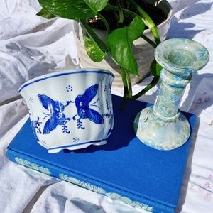 Blue China Glass Planter & Bowl